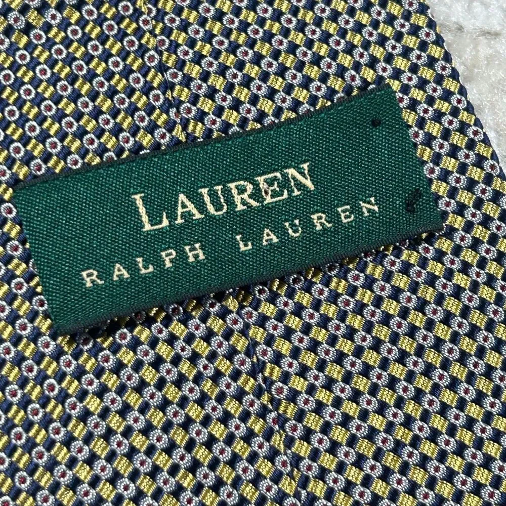 Ralph Lauren LRL Tie Mens Navy Gold Geometric Silk Classic RL Hand Finished